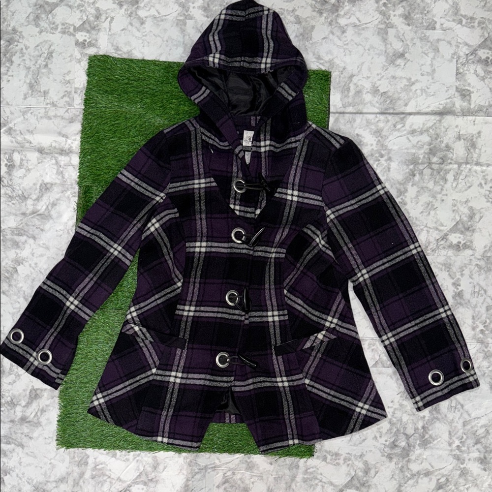 Live a Little Purple Plaid Pea Coat
